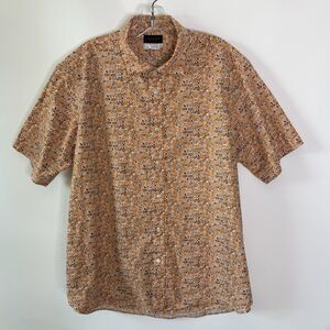 Thomas Dean Collection Button-Down Short Sleeve Shirt Mens XXL Orange Black Rust